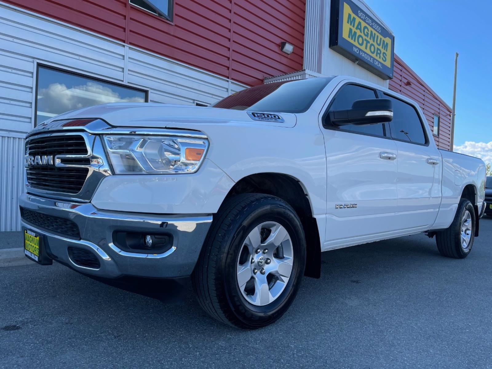 2019 White /Gray RAM 1500 Big Horn Crew Cab 4WD (1C6SRFMTXKN) with an 5.7L V8 OHV 16V engine, 8A transmission, located at 44152 Sterling Highway, Soldotna, 99669, (907) 262-5555, 60.484917, -151.062408 - Photo #0