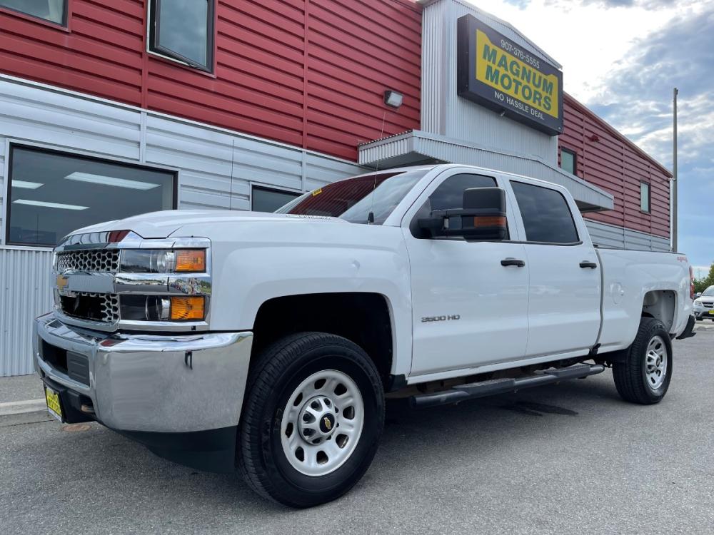 2019 White /Gray Chevrolet Silverado 3500HD Crew Cab 4WD (1GC4KVEY4KF) with an 6.6L V8 OHV 32V TURBO DIESEL engine, 6A transmission, located at 44152 Sterling Highway, Soldotna, 99669, (907) 262-5555, 60.484917, -151.062408 - Photo #0