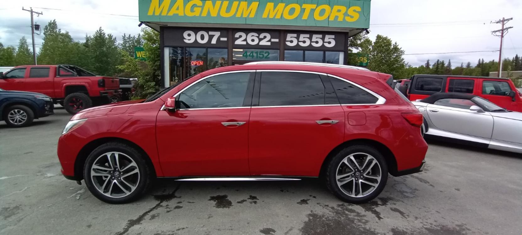 2018 Red Acura MDX 9-Spd AT SH-AWD w/Advance Package (5J8YD4H89JL) with an 3.5L V6 SOHC 24V engine, 9A transmission, located at 1960 Industrial Drive, Wasilla, 99654, (907) 376-5555, 61.573475, -149.400146 - Photo #2