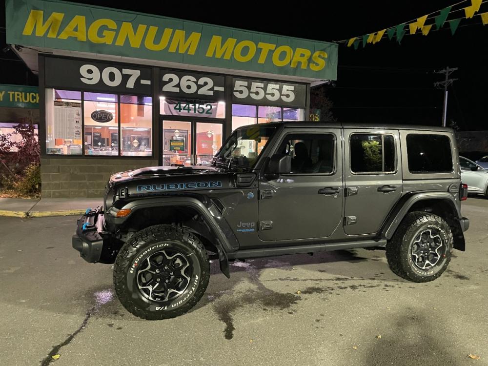 2021 Gray /Black Jeep Wrangler Unlimited Unlimited Rubicon 4XE (1C4JJXR66MW) with an 2.0L L4 DOHC 16V HYBRID engine, 8A transmission, located at 44152 Sterling Highway, Soldotna, 99669, (907) 262-5555, 60.484917, -151.062408 - Photo #1