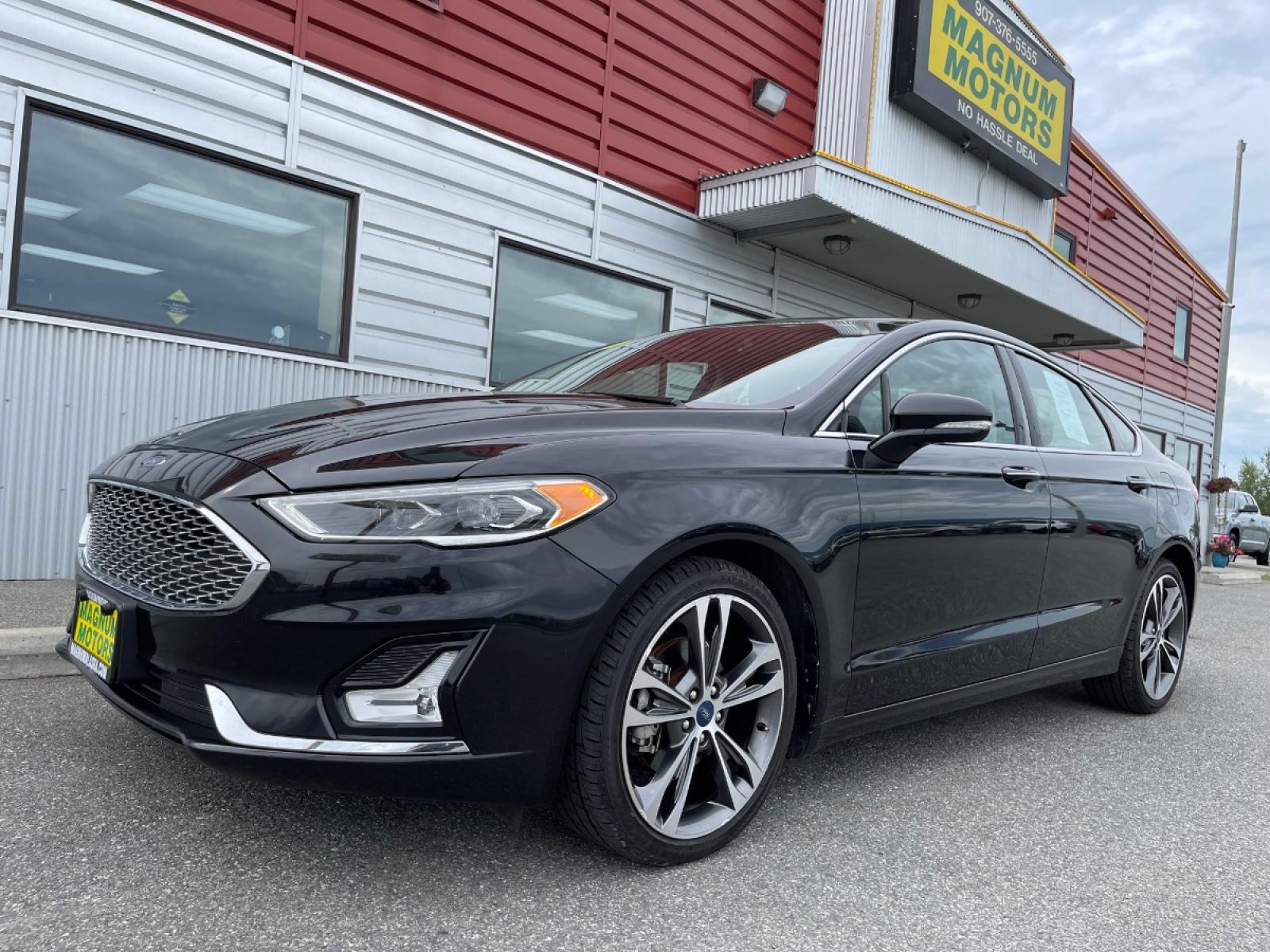 2020 Black /Black Ford Fusion Titanium AWD (3FA6P0D92LR) with an 2.0L L4 DOHC 16V engine, 6A transmission, located at 44152 Sterling Highway, Soldotna, 99669, (907) 262-5555, 60.484917, -151.062408 - Photo #0