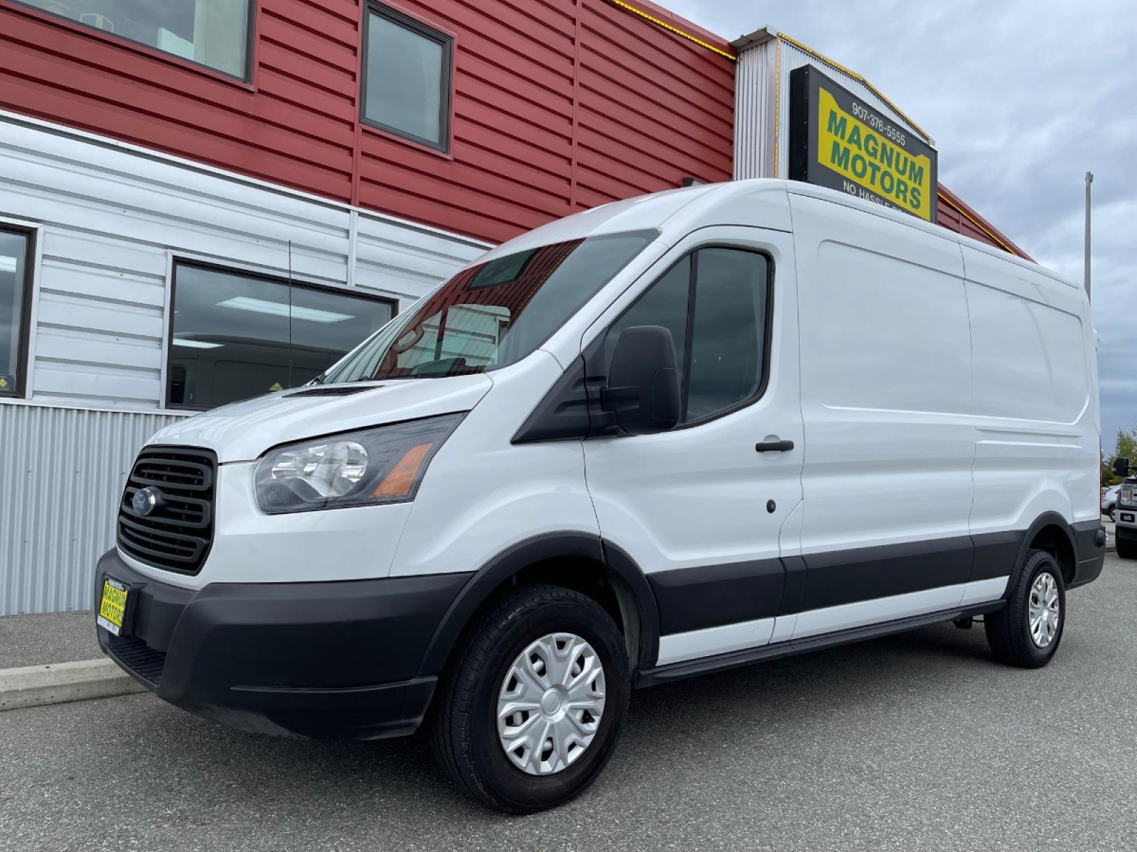 2019 White /Black Ford Transit 250 Van Med. Roof w/Sliding Pass. 148-in. WB (1FTYR2CM2KK) with an 3.7L V6 DOHC 24V engine, 6A transmission, located at 1960 Industrial Drive, Wasilla, 99654, (907) 376-5555, 61.573475, -149.400146 - Photo #0