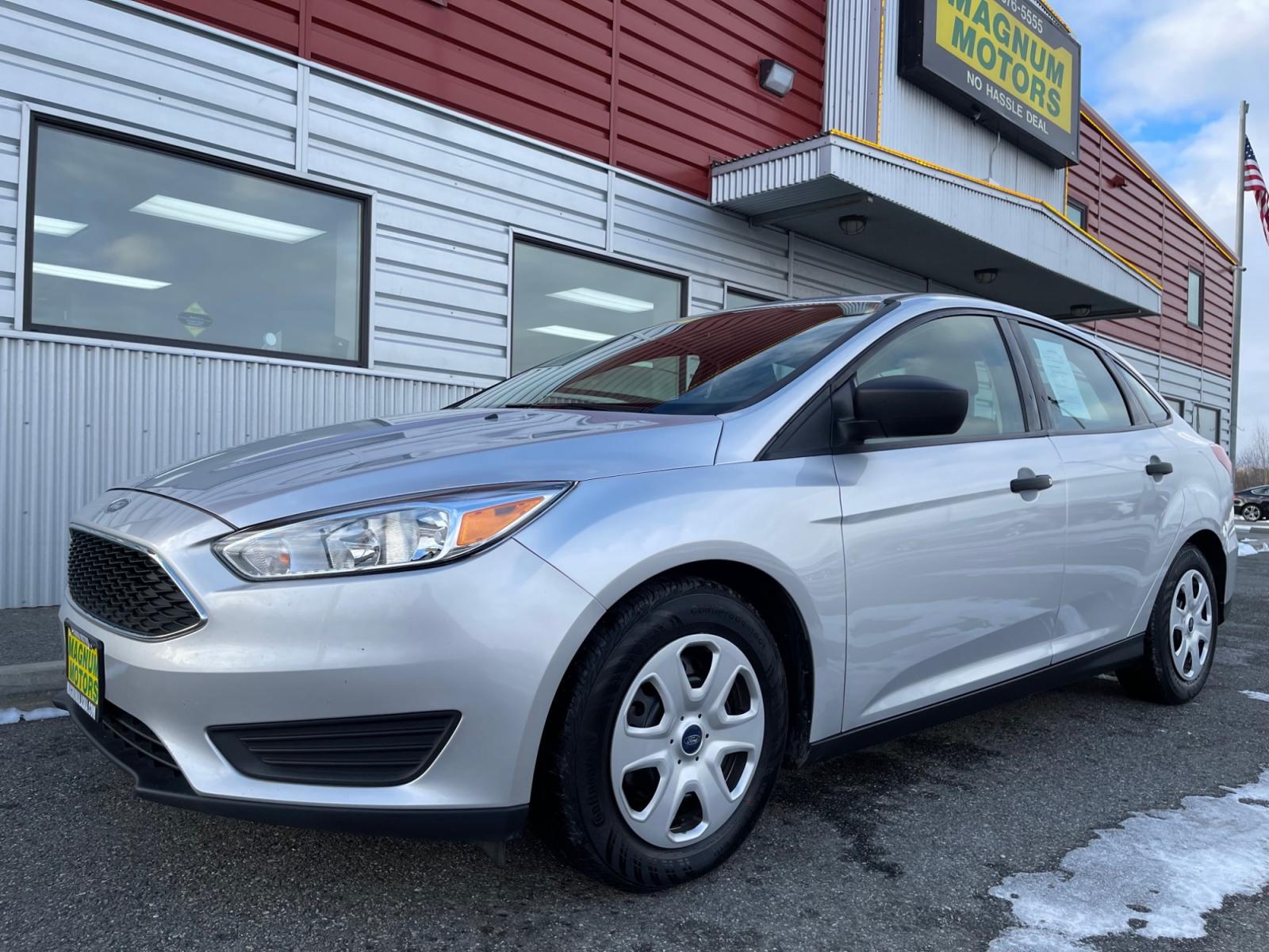2017 Silver /Black Ford Focus S Sedan (1FADP3E26HL) with an 2.0L L4 DOHC 16V engine, 5-speed Manual transmission, located at 44152 Sterling Highway, Soldotna, 99669, (907) 262-5555, 60.484917, -151.062408 - Photo #0