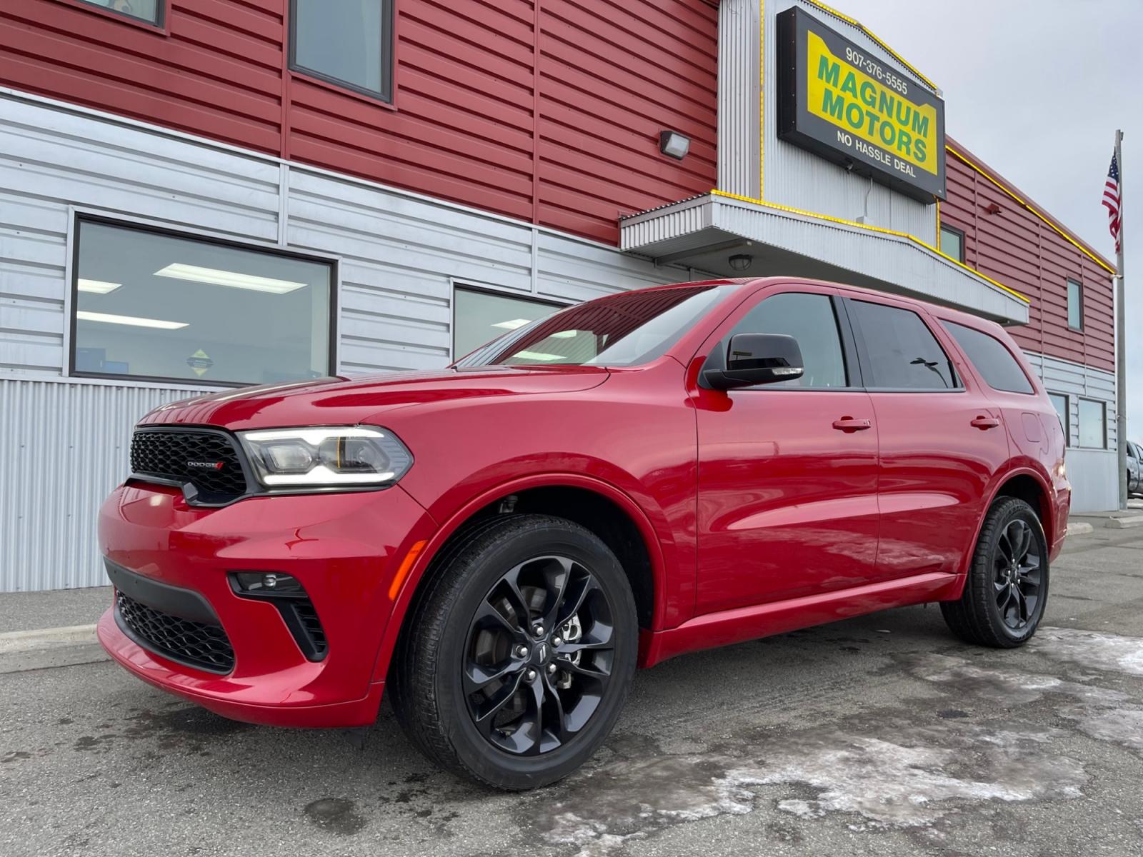 2021 Red /Black Dodge Durango GT AWD (1C4RDJDG3MC) with an 3.6L V6 DOHC 24V engine, 8A transmission, located at 1960 Industrial Drive, Wasilla, 99654, (907) 376-5555, 61.573475, -149.400146 - Photo #0