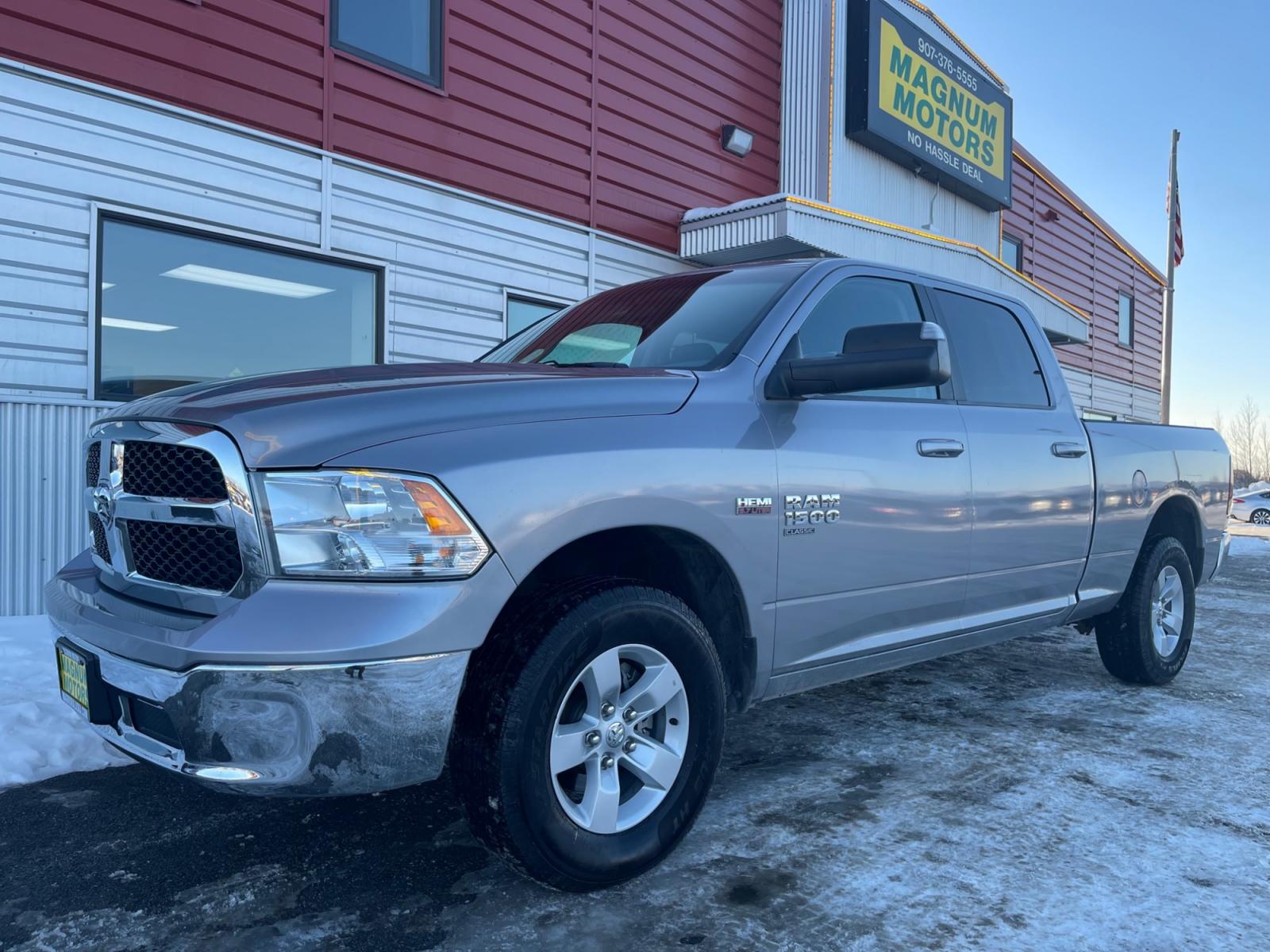 2020 Silver /Gray RAM 1500 Classic SLT Crew Cab 4WD (1C6RR7TT9LS) with an 5.7L V8 OHV 16V engine, 8A transmission, located at 1960 Industrial Drive, Wasilla, 99654, (907) 376-5555, 61.573475, -149.400146 - Photo #0