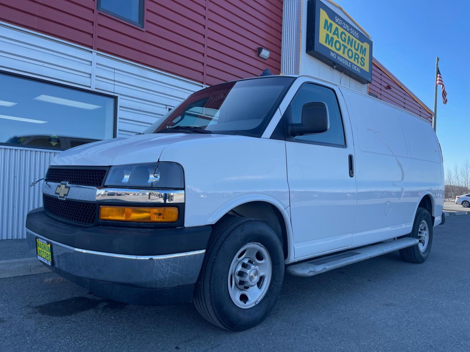 2020 White /Gray Chevrolet Express 2500 Cargo (1GCWGAFG7L1) with an 6.0L V8 OHV 16V FFV engine, 6A transmission, located at 1960 Industrial Drive, Wasilla, 99654, (907) 376-5555, 61.573475, -149.400146 - Photo #0