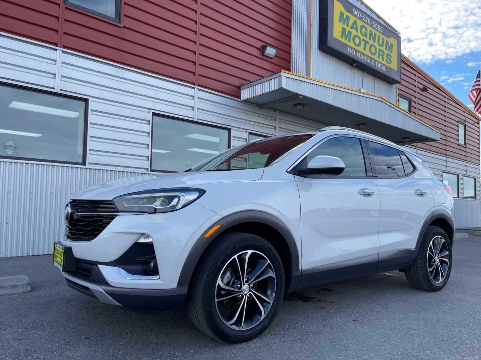2021 White /Two-tone Buick Encore GX Essence AWD (KL4MMGSL9MB) with an 1.3L L3 TURBO engine, 9A transmission, located at 1960 Industrial Drive, Wasilla, 99654, (907) 376-5555, 61.573475, -149.400146 - Photo #0