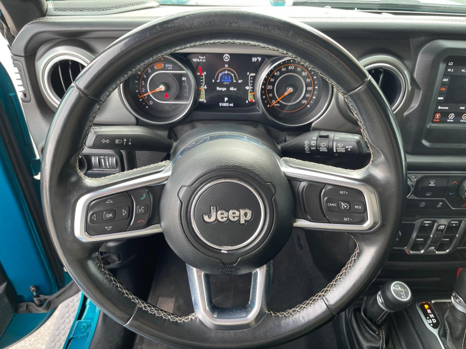 2020 Teal /Black Jeep Wrangler Unlimited Sahara (1C4HJXENXLW) with an 2.0L L4 DOHC 16V TURBO engine, 6A transmission, located at 1960 Industrial Drive, Wasilla, 99654, (907) 376-5555, 61.573475, -149.400146 - Photo #16