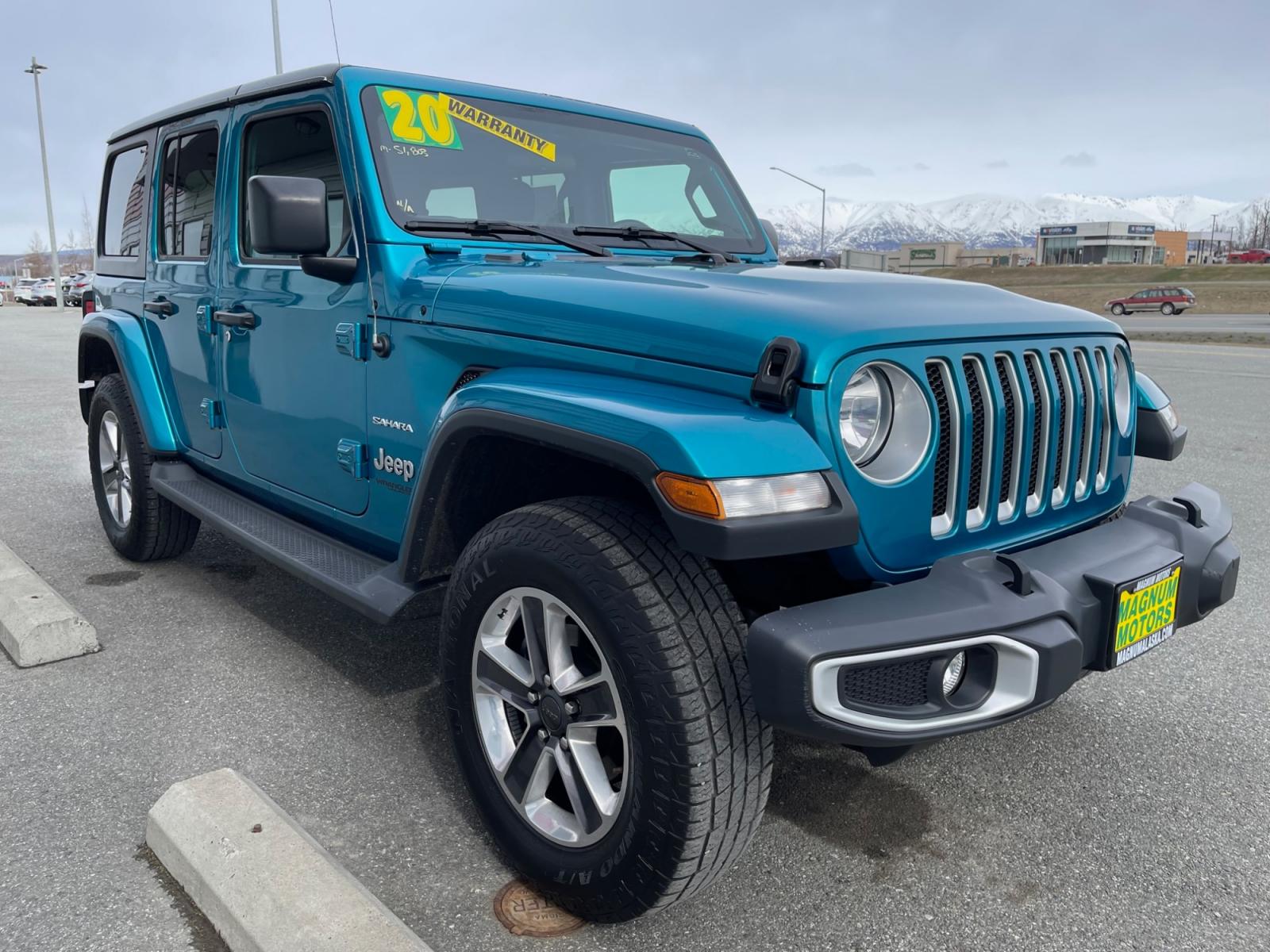 2020 Teal /Black Jeep Wrangler Unlimited Sahara (1C4HJXENXLW) with an 2.0L L4 DOHC 16V TURBO engine, 6A transmission, located at 1960 Industrial Drive, Wasilla, 99654, (907) 376-5555, 61.573475, -149.400146 - Photo #6