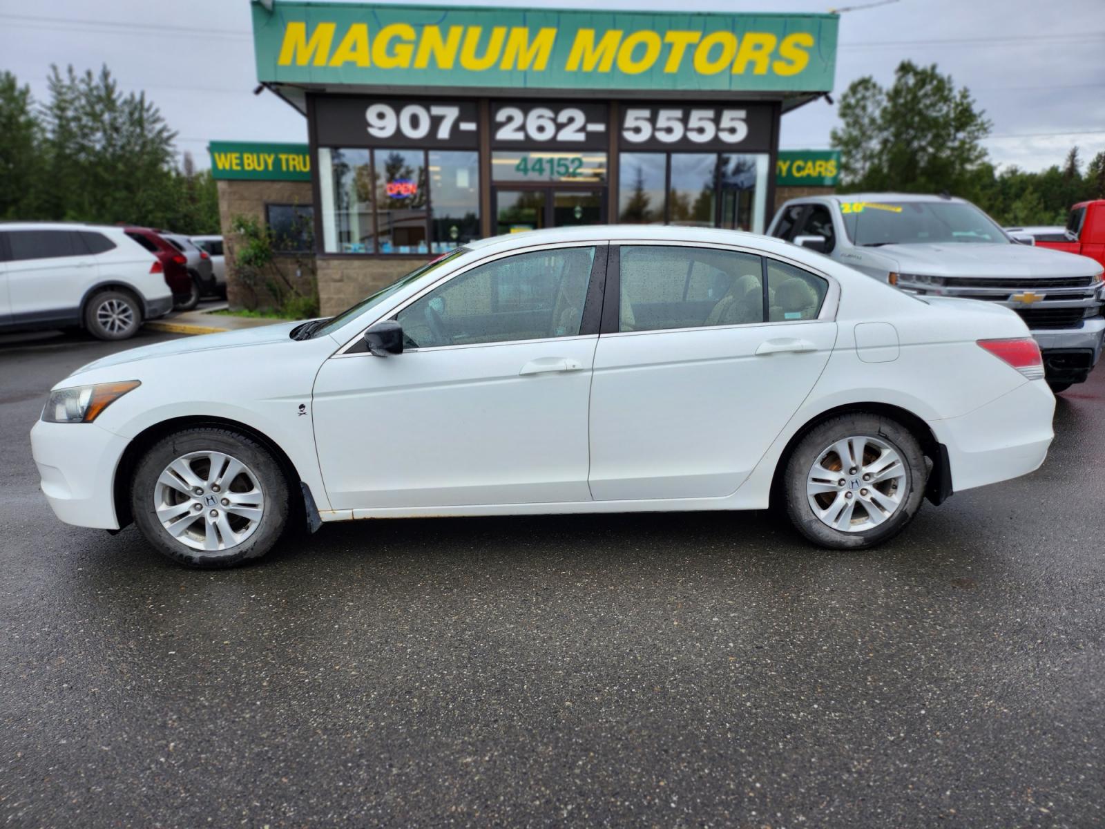2008 White /TAN Honda Accord LX-P Sedan (1HGCP25498A) with an 2.4L L4 DOHC 16V engine, 5-Speed Manual Overdrive transmission, located at 44152 Sterling Highway, Soldotna, 99669, (907) 262-5555, 60.484917, -151.062408 - Photo #0
