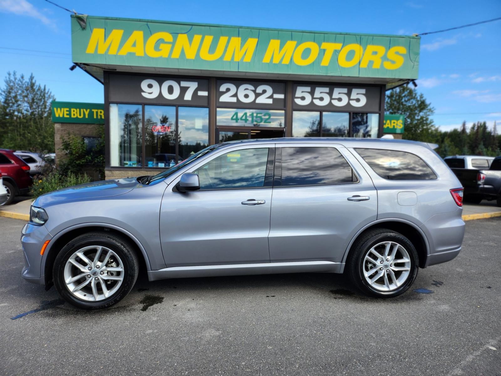 2021 Silver /BLACK LEATHER Dodge Durango GT AWD (1C4RDJDG6MC) with an 3.6L V6 DOHC 24V engine, 8A transmission, located at 44152 Sterling Highway, Soldotna, 99669, (907) 262-5555, 60.484917, -151.062408 - Photo #0