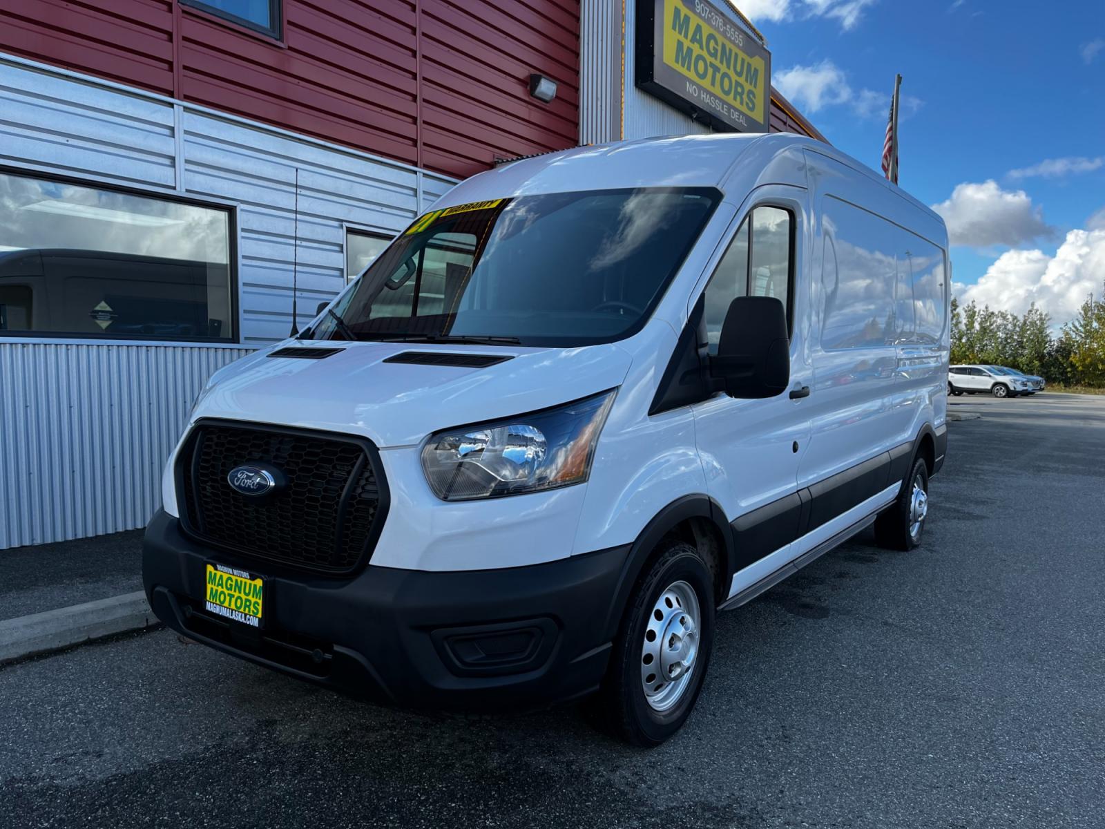 2021 White /Black Ford Transit 250 Van Med. Roof w/Sliding Pass. 148-in. WB (1FTBR2C84MK) with an 3.5L V6 DOHC 24V engine, 6A transmission, located at 1960 Industrial Drive, Wasilla, 99654, (907) 376-5555, 61.573475, -149.400146 - Photo #0